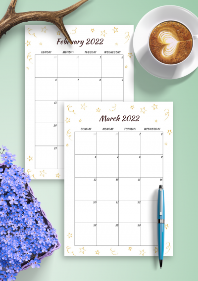 Download Printable Gold Stars Monthly Birthday Calendar PDF