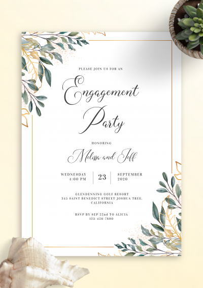 Download Golden Leaves Engagement Party Invitation - Printable PDF