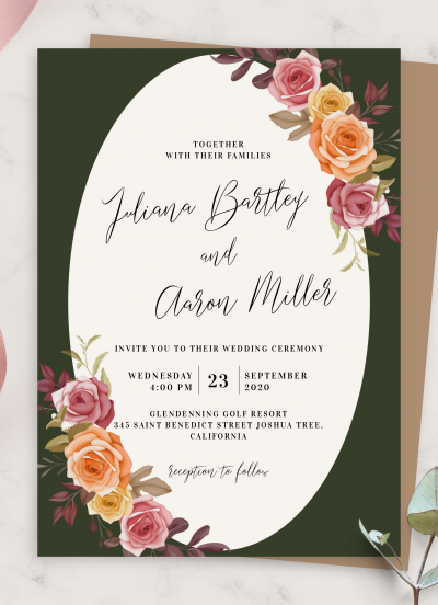 Download Graceful Roses Fall Wedding Invitation - Printable PDF