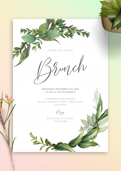 Download Green Floral Brunch Invitation - Printable PDF