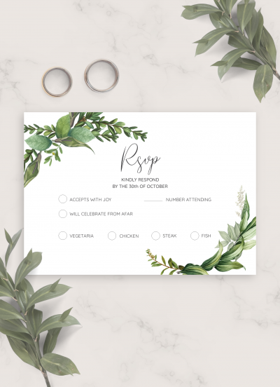 Download Green Floral Wedding RSVP Card - Printable PDF