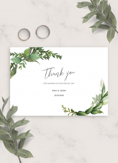Download Green Floral Wedding Thank You Card - Printable PDF