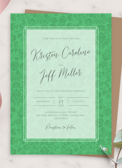 Download Greenery Vintage Wedding Invitation - Printable PDF