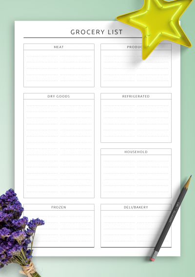Download Grocery List Template - Original Style - Printable PDF