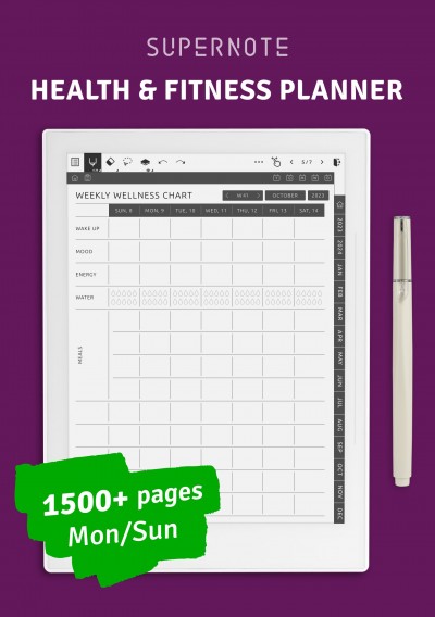 Download Health & Fitness Planner for Supernote A5x A6x - Printable PDF