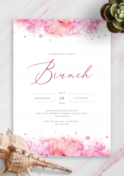 Download Hibiscus Watercolor Brunch Invitation - Printable PDF