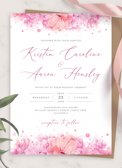Download Hibiscus Watercolor Wedding Invitation - Printable PDF