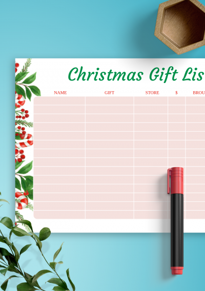 Download Horizontal Christmas Gift List - Classic Style - Printable PDF