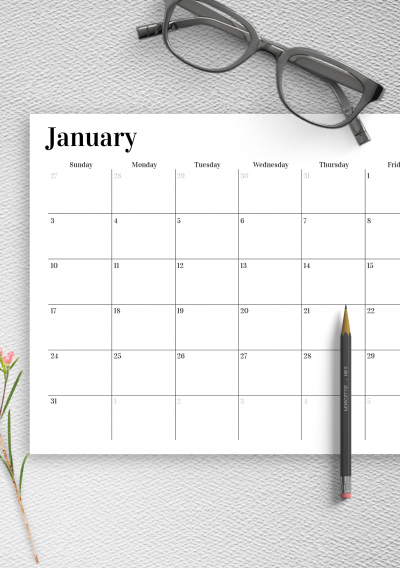 Download Horizontal Monthly Calendar
