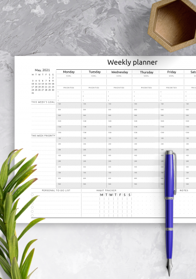 Download Horizontal Weekly Timetable Planner Template