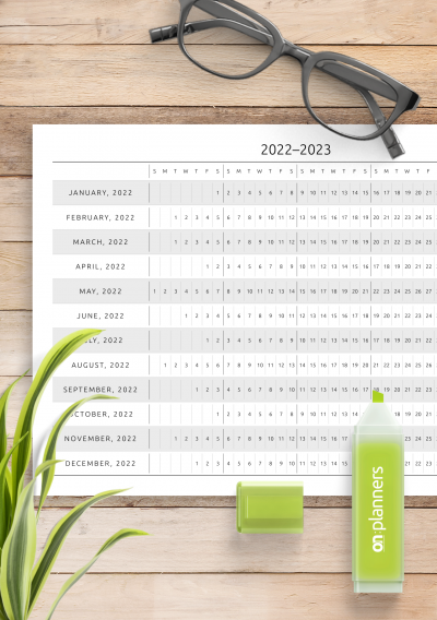 Download Horizontal Yearly Calendar Template - Printable PDF