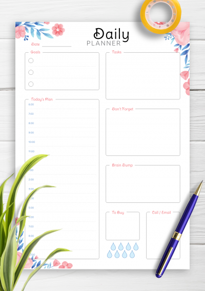 Download Hourly Planner with Daily Tasks & Goals - Printable PDF