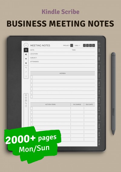 Download Kindle Business Meeting Notes - Printable PDF
