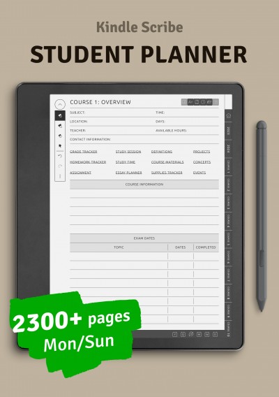 Download Kindle Scribe Student Planner - Printable PDF