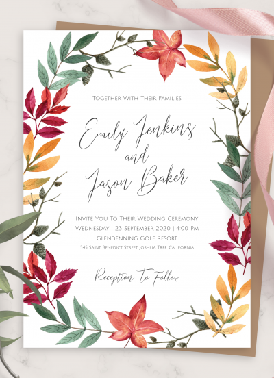 Download Leaf Wreath Fall Wedding Invitation - Printable PDF