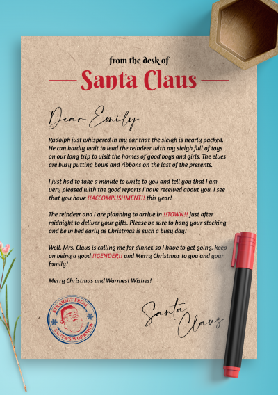 Download Printable Customizable Letter from Santa PDF