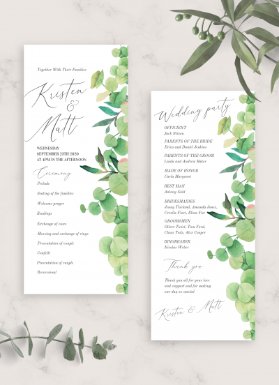 Download Lush Greenery Wedding Program Card - Printable PDF