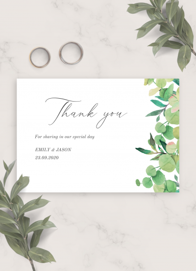 Download Lush Greenery Wedding Thank You Card - Printable PDF
