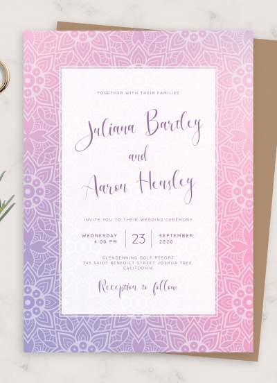 Download Mandala Ornament Purple Wedding Invitation - Printable PDF