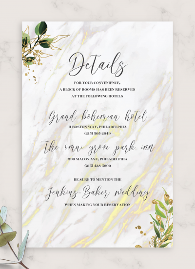 Download Marble Elegant Wedding Details Card - Printable PDF