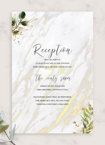 Download Marble Elegant Wedding Reception Card - Printable PDF