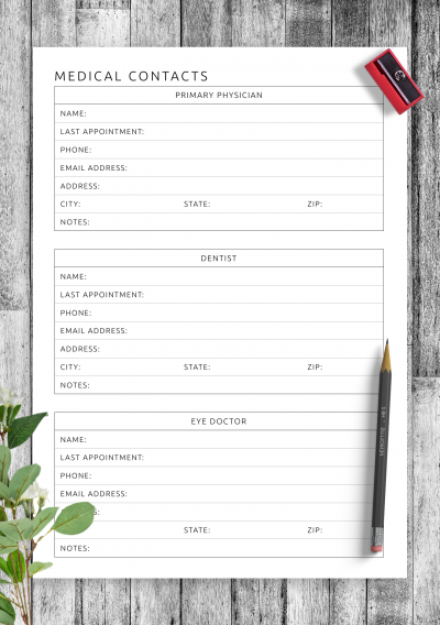Download Medical Contacts Template - Printable PDF