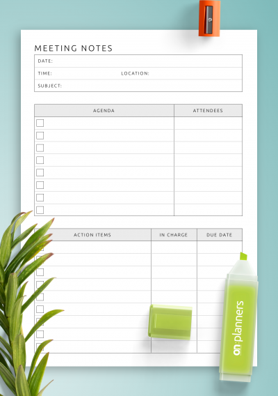 Download Meeting Notes Template - Printable PDF