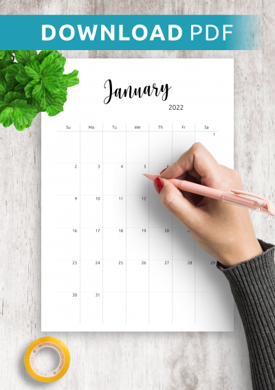 Download Printable Minimalist Monthly Calendar Template PDF