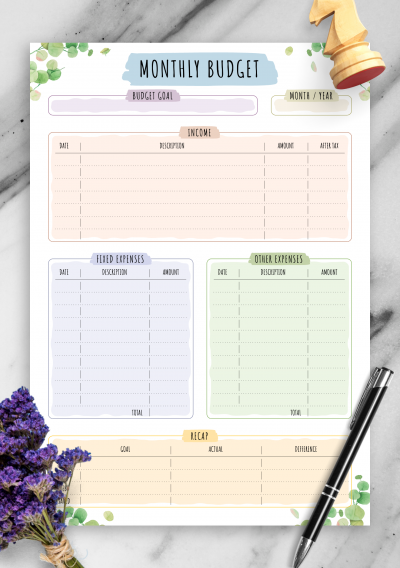 Download Monthly Budget - Floral Style - Printable PDF