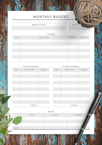 Download Monthly Budget - Original Style - Printable PDF