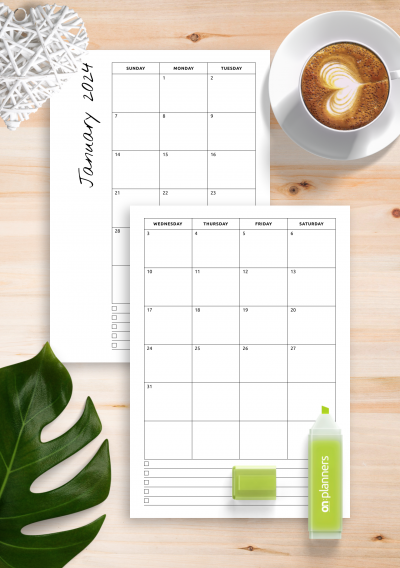 Download Monthly calendar with notes