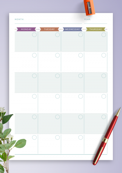 Download Monthly Calendar Planner Undated - Casual Style - Printable PDF
