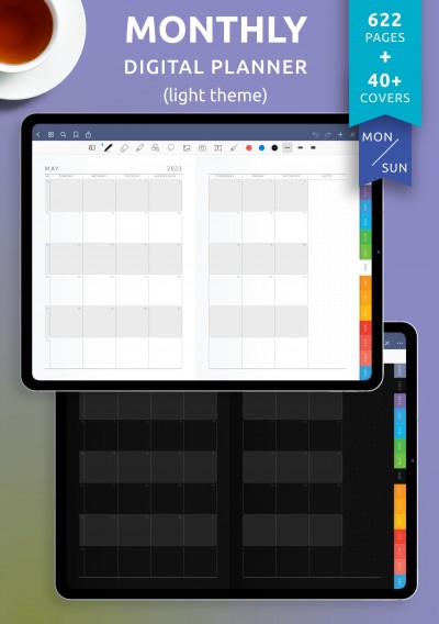 Download Monthly Digital Planner PDF for iPad (White theme) - Printable PDF