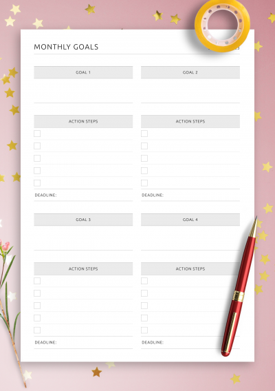 Download Monthly Goals Template - Printable PDF