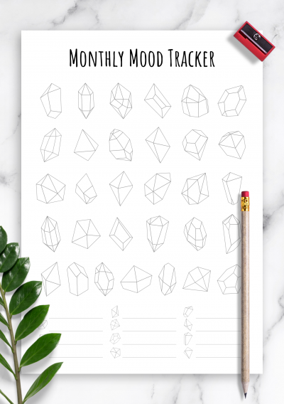 Download Monthly Mood Tracker Template - Crystals - Printable PDF