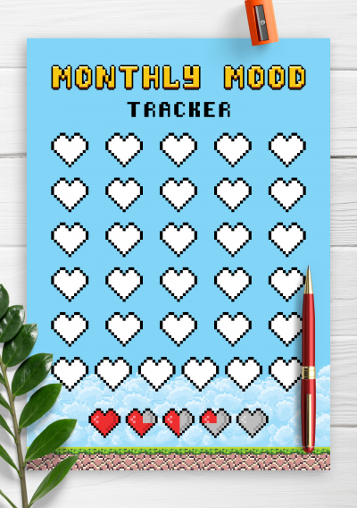 Download Monthly Mood Tracker Template - Hearts - Printable PDF