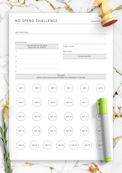 Download Monthly No Spend Challenge Tracker Template - Printable PDF