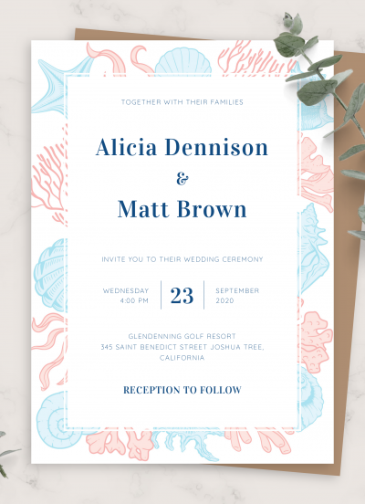 Download Ocean Reef Beach Wedding Invitation - Printable PDF