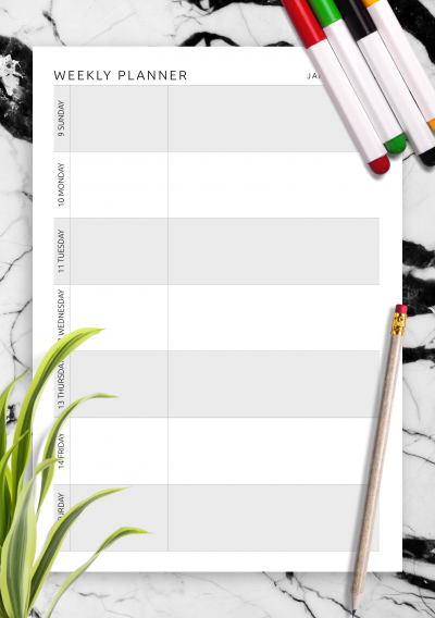 Download One-page Weekly Planner Template - Printable PDF