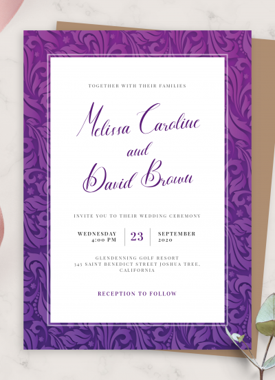 Download Ornamental Flowers Purple Wedding Invitation - Printable PDF