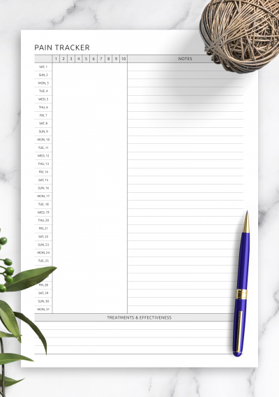 Download Pain Tracker Template - Printable PDF