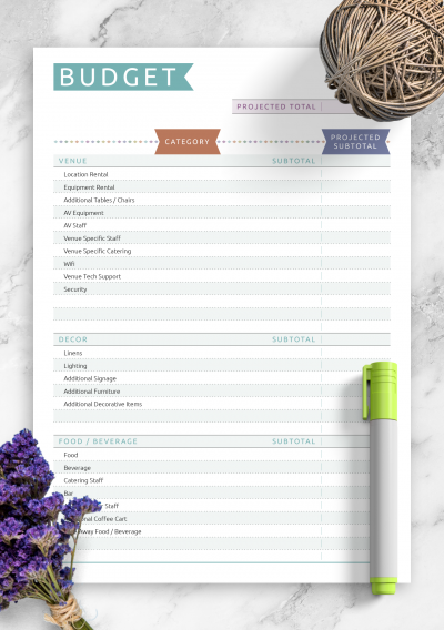 Download Party Budget Template - Casual Style - Printable PDF