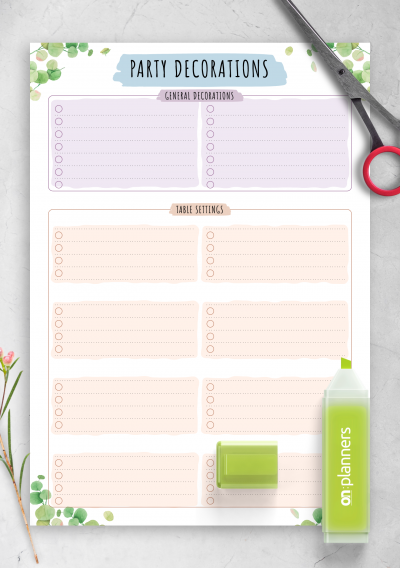 Download Party Decorations List - Floral Style - Printable PDF