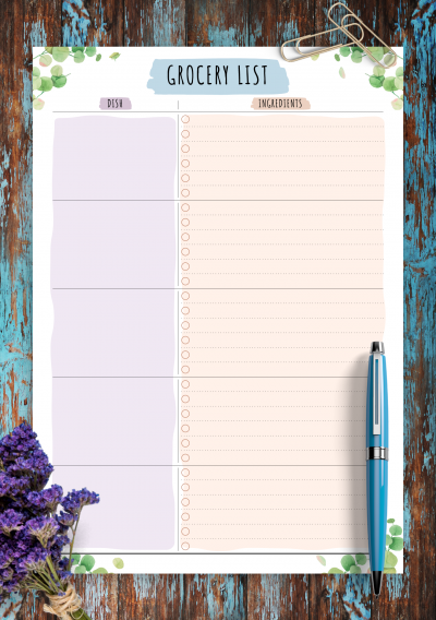 Download Party Grocery List - Floral Style - Printable PDF