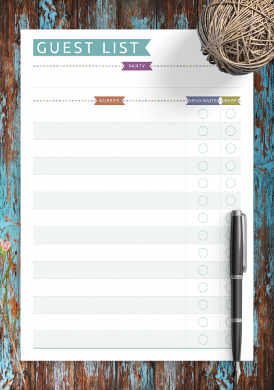 Download Party Guest List - Casual Style - Printable PDF