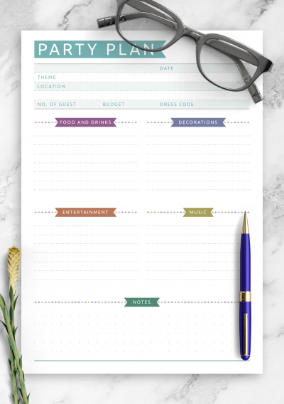 Download Party Plan - Casual Style - Printable PDF