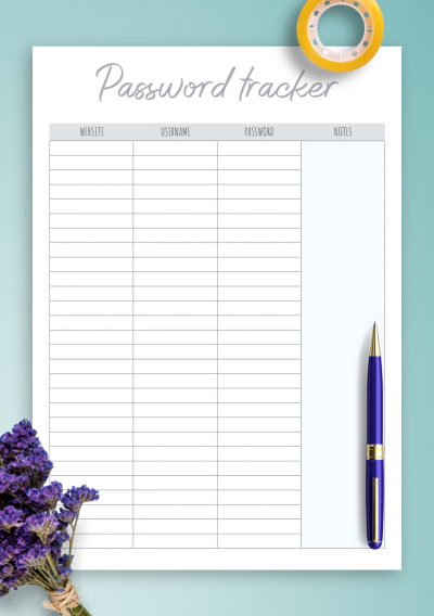 Download Password Tracker Template with Notes Section - Printable PDF