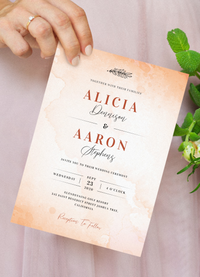 Download Peach Splash Watercolor Wedding Invitation - Printable PDF