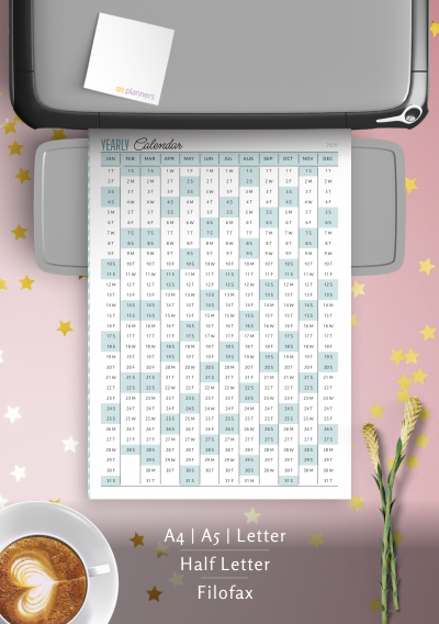 TN Printable Yearly Calendar with Week Numbers