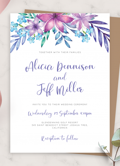 Download Purple and Blue Wedding Invitation - Printable PDF